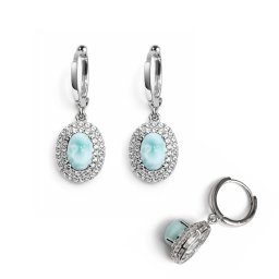 Cercei Larimar cu zircon oval 10x8x26 mm Argint 925 pentru eleganta zilnica – 1 pereche