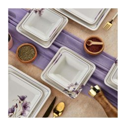 Set de masă 24 piese alb/mov/ceramică