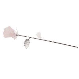 Trandafir din metal argintiu si Cuart roz, 24cm