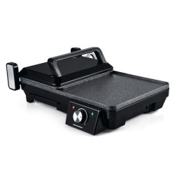 Grill electric Heinner HEG-F20002P, Putere 2000W, Deschidere 105° si 180°, Invelis marmura anti-adeziv, Negru