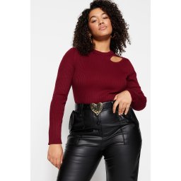 Trendyol Curve Plum Cut Out Detailed Crew Neck Thin Knitwear Sweater