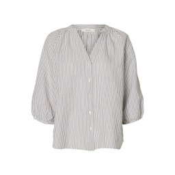 SELECTED Bluză 'SLFCLEO-ALBERTA' gri taupe / alb