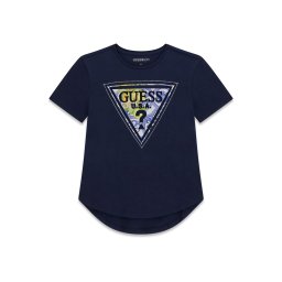 GUESS Tricou albastru închis / galben lămâie / verde / alb murdar