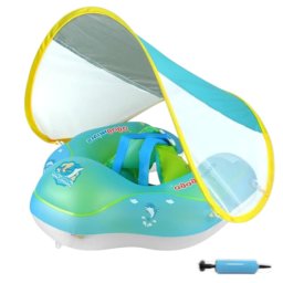 Colac gonflabil bebe cu parasolar, suport si centura, PVC, marime XL reglabila, 2-6 ani