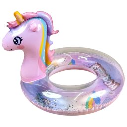 Colac gonflabil unicorn roz cu coama curcubeu, 70 cm, PVC