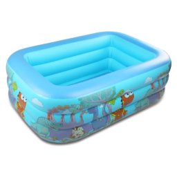 Piscina gonflabila cu podea gonflabila, dreptunghiulara, dino, albastru 210 x 138 x 55 cm