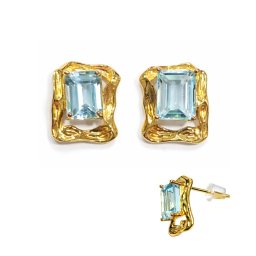 Cercei Topaz dreptunghi fatetat 13x11x14 mm Argint 925 aurit pentru un cadou rafinat – 1 pereche