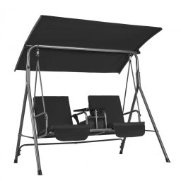 Leagan otel 2 persoane, Masuta rotativa, Negru, cutie depozitare, 1740Ã—1095Ã—1550 mm, max 200 kg