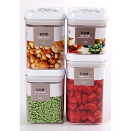 Cuutii de Depozitare Alimente, Flippy, Set din 4 Cutii pentru Condimente in Bucatarie, Cutii de tip Container, Diferite Dimensiuni, cu Capac Ermetic, din Plastic PP, Transparent