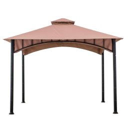 Pavilion gazebo din otel pentru gratar cu copertina Sunjoy LAURO 340cm x 340cm negru/bej A101011900