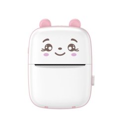 Mini Imprimanta Foto Portabila, Flippy, Incarcare USB, Bluetooth, Model Ursulet, 12 x 9 x 5 cm, Alb Roz