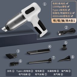 Aspirator Auto Tip Pistol, Flippy, Aspirator cu Aspirare si Suflare, pentru Casa Masina, Multifunctional fara Fir, incarcare 4000mAh, Alb