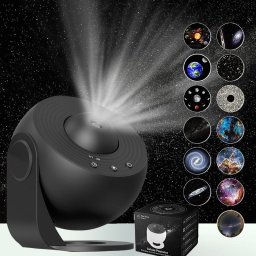 Lampa Tip Proiector Galaxie, Flippy, pentru Dormitor, Tematica Cer Instelat, Model Glob, HD, Rotire 360 de Grade, 13 Imagini, Incarcare USB, 5 W, 11.2x10.8x10.9 cm, Negru