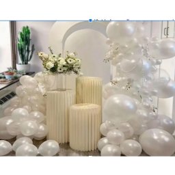 Baloane din Latex pentru Arcada, Flippy, Set din 120 baloane, Model Party, Botez, Pai transparent si adeziv inclus in cutie, 23 cm, Alb