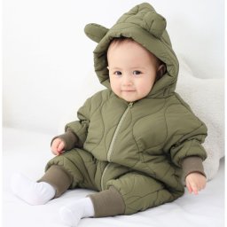 Combinezon de Iarna, Flippy, pentru Bebelusi, din Bumbac, cu Urechi, Mansete Elastice, Unisex, 66 cm, Verde