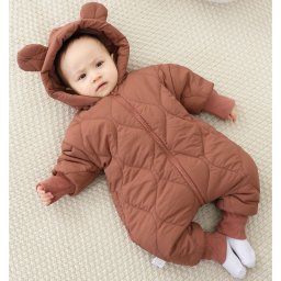 Combinezon de Iarna, Flippy, pentru Bebelusi, din Bumbac, cu Urechi, Mansete Elastice, Unisex, 66 cm, Visiniu