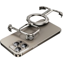 Husa MagSafe Metalica Compatibila cu iPhone 15 Pro, Flippy, Clear Case, Aliaj de Aluminiu, cu Magnet, fara Rama, Antisoc, Antizgariere, Incarcare Wireless, Gri Metalizat