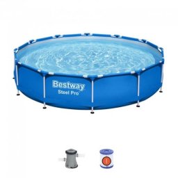 Piscina structura metalica, rotunda, cu pompa filtrare, albastru, 366x76 cm, Bestway Steel Pro