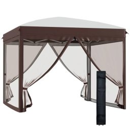 Pavilion/foisor pentru gradina/terasa, cadru metalic, cu plasa pentru insecte, inaltime ajustabila, maro, 3x3x2.7 m