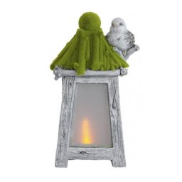 Decoratiune gradina, ceramica, lampa solara, felinar cu pasare, 26x20x45 cm