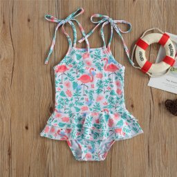 Costum de baie cu volan si bretelute Drool (Marime: 90, Model: Flamingo)