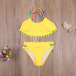 Costum de baie cu ciucuri din 2 piese Drool (Culoare: Galben, Varsta: 11 - 12 ani)