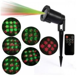 Laser proiector lumini cu figurine Craciun, rosu cu verde, telecomanda inclusa