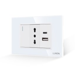 Intrerupator Simplu + Priza Ingusta si USB A+C cu Rama din Sticla LUXION, Standard Italian, 3M SmartElectro IntelligentHouse