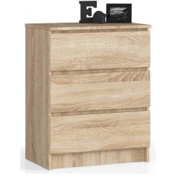 Comoda, placa laminata, 3 sertare, stejar Sonoma, 60x40x77 cm
