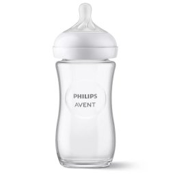 Biberon din sticlă Philips Avent Natural Response SCY933/01, 240 ml, tetina care functioneaza ca sanul mamei, cu debit 3, tetina fara scurgeri, +1 luni, fara BPA, usor de curatat