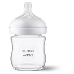 Biberon din sticlă Philips Avent Natural Response SCY930/01, 120 ml, tetina care functioneaza ca sanul mamei, cu debit 2, tetina fara scurgeri, +0 luni, fara BPA, usor de curatat
