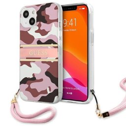 Husa hardcase Guess Camo Strap Collection pentru Apple iPhone 13 mini, culoare roz