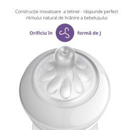 Biberon Philips Avent Natural Response SCY673/01, cu dispozitiv anticolici AirFree, 260 ml, tetina care functioneaza ca sanul mamei, cu debit 3, tetina fara scurgeri, +1 luni, fara BPA, usor de curatat