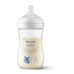 Biberon Philips Avent Natural Response SCY903/67, 260 ml, tetina care functioneaza ca sanul mamei, cu debit 3, tetina fara scurgeri, +1 luni, model deco ursi koala, fara BPA, usor de curatat