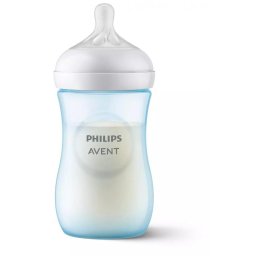 Biberon Philips Avent Natural Response SCY903/21, 260 ml, tetina care functioneaza ca sanul mamei, cu debit 3, tetina fara scurgeri, +1 luni, fara BPA, usor de curatat, bleu