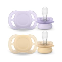 Set 2 suzete Philips Avent Ultra Start SCF075/11, ortodontice, fara BPA, 0-2 luni, bej-lilas