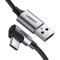 Cablu de Date USB la Type-C, 18W, 3A, 480Mbps, QC3.0, 1m - Ugreen Right Angle US284 (50941) - Space Gray