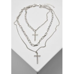 Necklace with layering and cross - silver colors