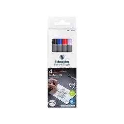 Marker cu vârf pensulă Paint-It 070 Schneider, 4 culori/set