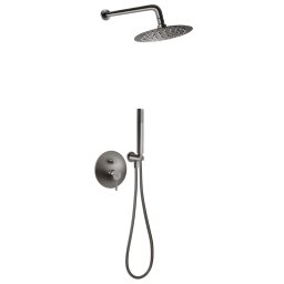 CIRICULUS Set 5 în 1: Sistem de dus încastrată - cap duș fix, pară duș mobilă, furtun flexibil și racord BCK7PGM-SET1-S finisaj gun metal