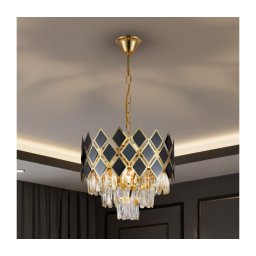 BRILAGI - Candelabru cu lanț CRISTAL 5xE14/40W/230V Ø 38 cm auriu/negru