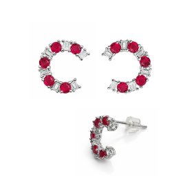 Cercei Rubin cu zircon rotund fatetat 13x10x14 mm cu argint 925 pentru relaxare 1 pereche