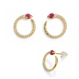 Cercei Rubin cu zircon rotund fatetat 15x14x14 mm cu argint 925 aurit cadou cu semnificatie 1 pereche