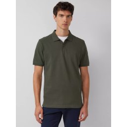 s.Oliver Tricou polo barbati, cu logo, Regular fit, Verde inchis (SELECTATI MARIMEA: M)