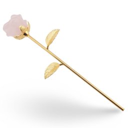 Trandafir din metal auriu si Cuart roz, 24cm