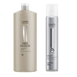 Set Sampon Londa Professional Care Fiber Infusion 1000 ml, Fixativ Lock It Ultra Puternic 500 ml