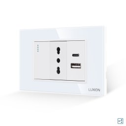 Intrerupator Simplu Cap Scara + Priza Ingusta si USB A+C cu Rama din Sticla LUXION, Standard Italian, 3M SmartElectro IntelligentHouse