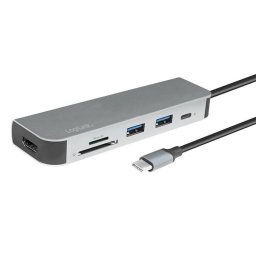 Docking Station LOGILINK universal, conectare PC USB TYPE-C 3.2, USB 3.0 x 2, porturi video HDMI x 1, card reader, PD 2.0 pana la 60W, argintiu