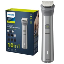 Aparat de tuns barba si parul 10 in 1 PHILIPS Multigroom All in One MG5920 15, tehnologie BeardSense, lame din otel cu auto-ascutire, 11 setari de lungime, Negru Argintiu