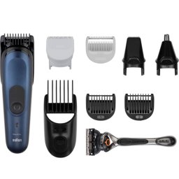 Aparat de ras electric Braun MGK7410, wireless, autonomie 100 min, 10 accesorii, Albastru